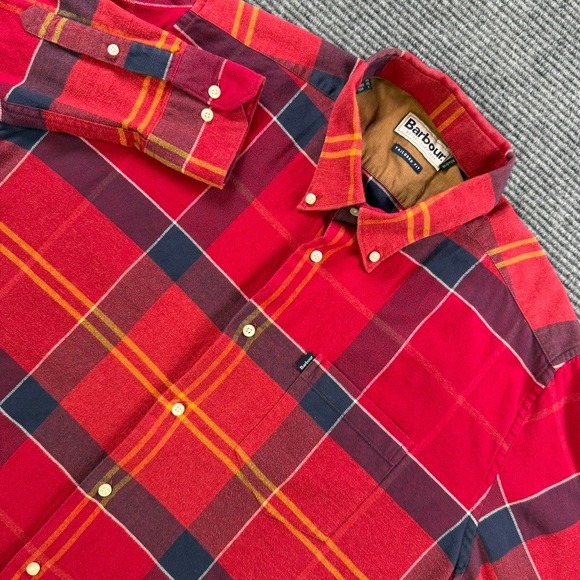 Barbour Other - Barbour John Tailored Fit Plaid Button Down Flannel Shirt Men Large Red Navy